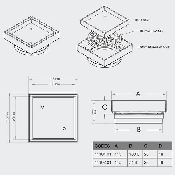 Bermuda Tile Insert Square Floorwaste specifications