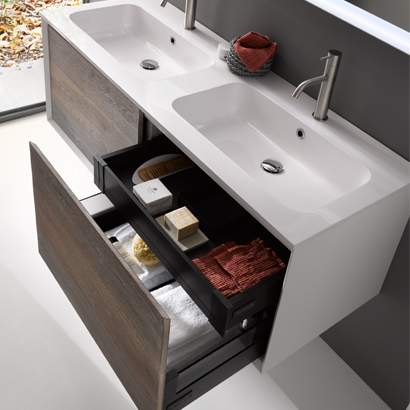 Parisi Iks 1400mm Wall Mounted Double, Double Basin Bathroom Sink Vanity