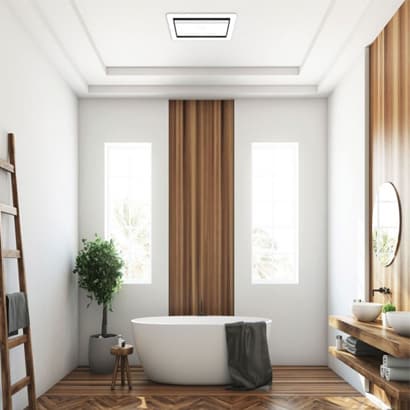IXL Tastic Luminate Bathroom Exhaust Fan & Light Silver Variant application on ceiling