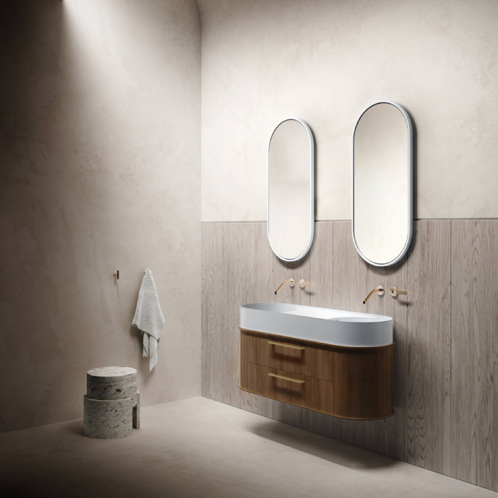 Omvivo Lune 1200 Double Bowl on Curved Vanity