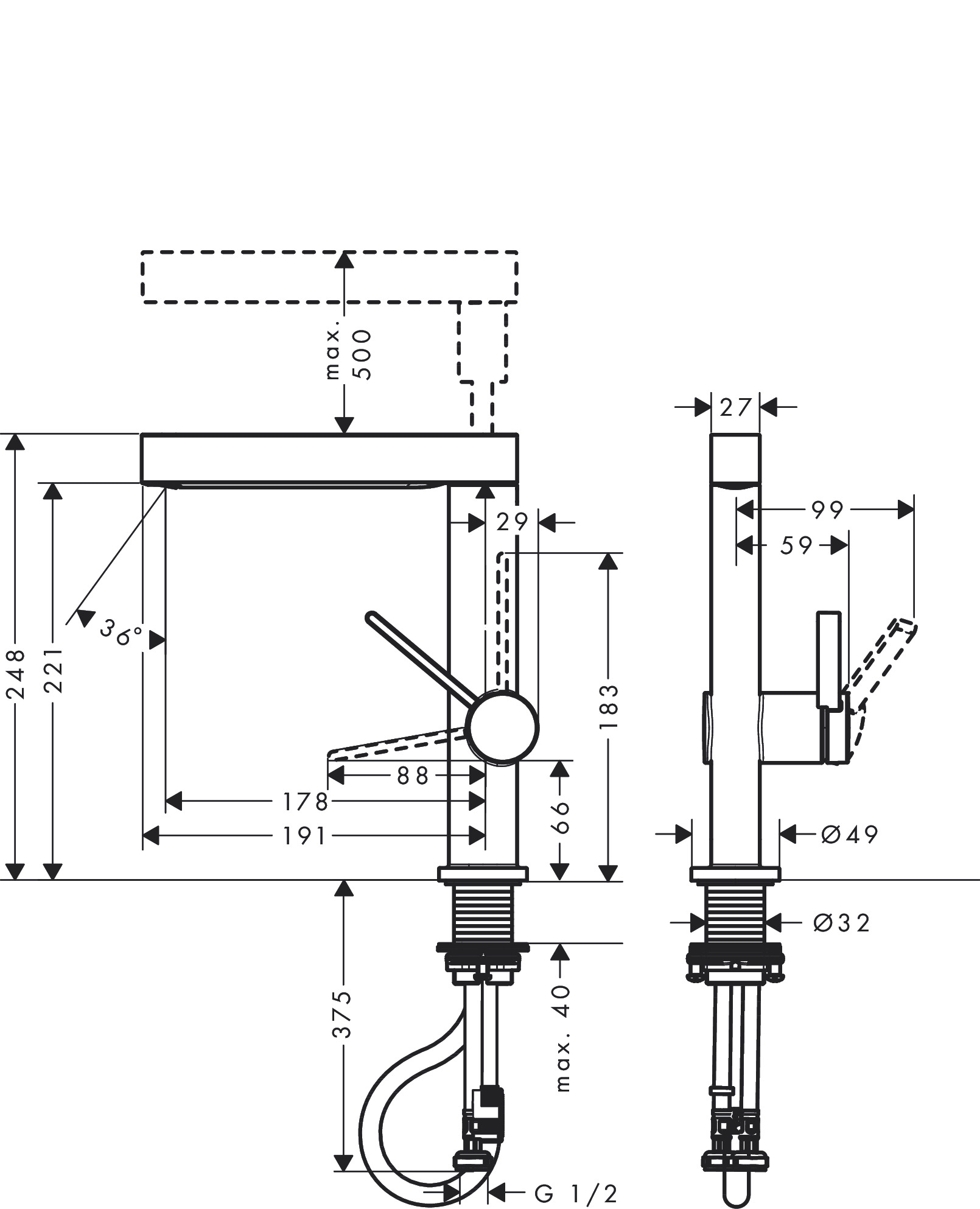 Hansgrohe Finoris Single lever basin mixer 230 with pull-out spray - Image 3