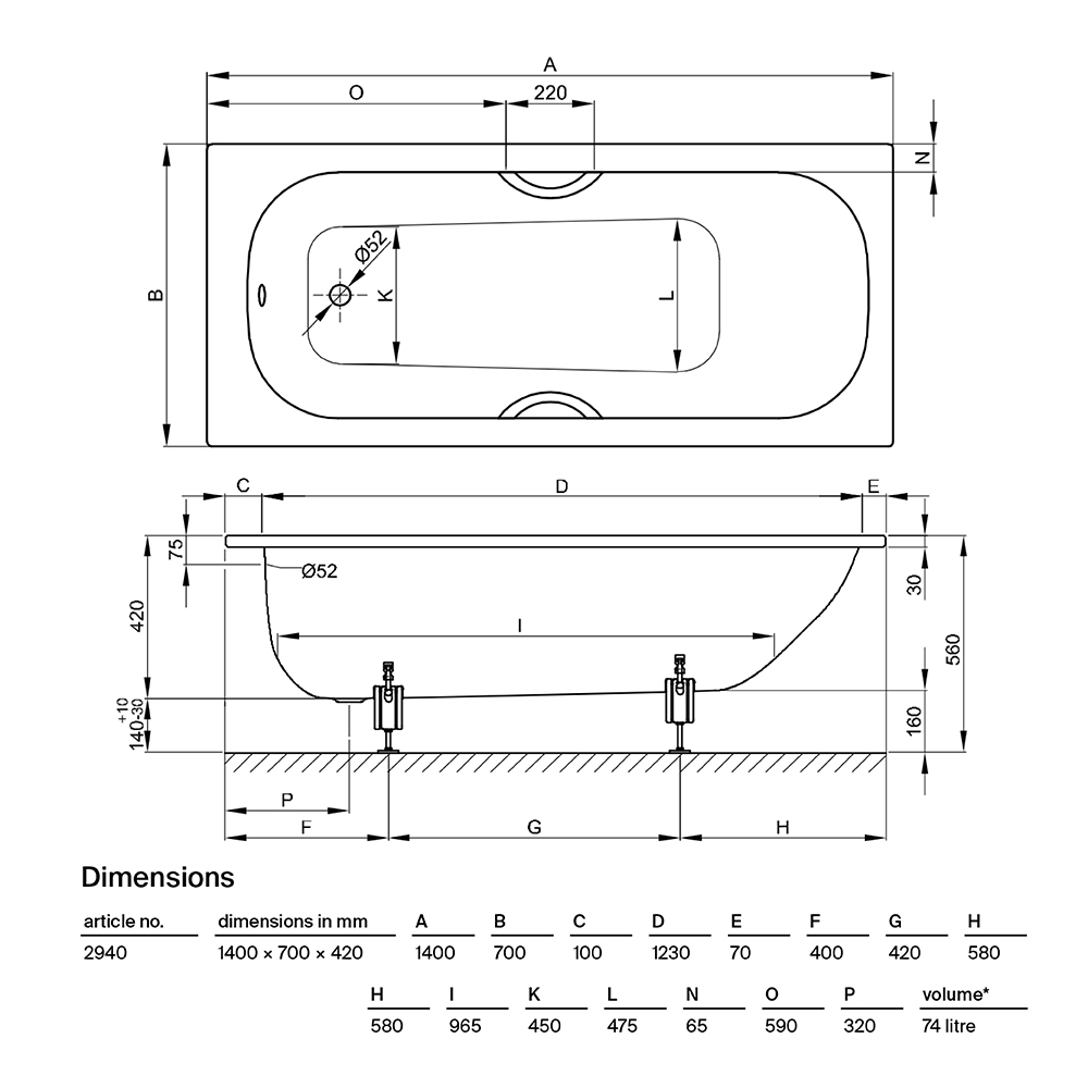 BetteForm 1400 Drop in Bath - Image 2