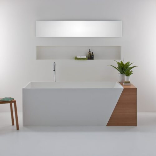 Omvivo Latis Rectangular Freestanding Bath with Timber Storage