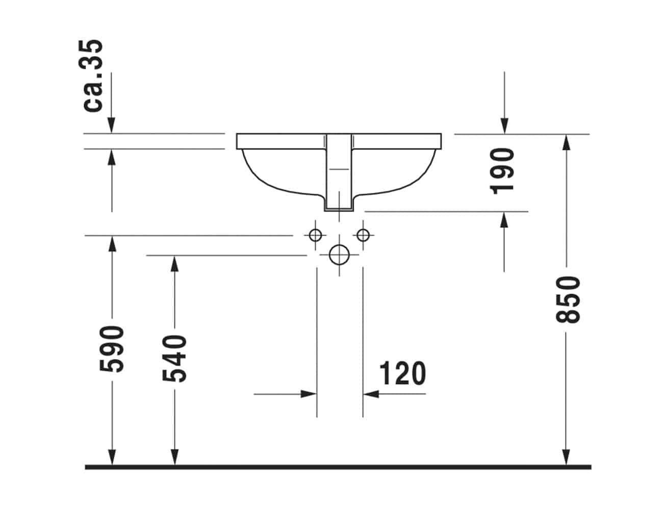 Duravit Starck 3 Under Counter Basin with Basin Tap Shelf - Image 3