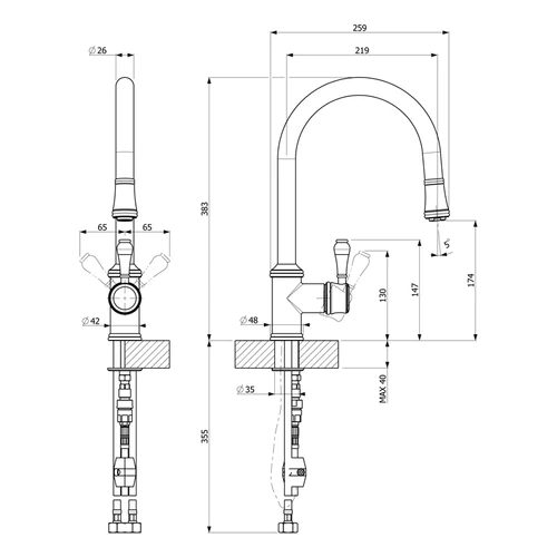 Armando Vicario Provincial Single Lever Kitchen Mixer with Pullout - Image 4