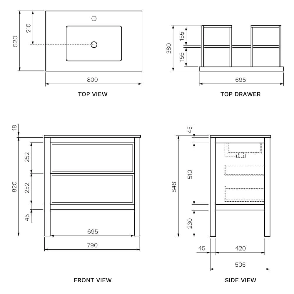 Parisi Arrivo 800 Single Basin Floorstanding Bathroom Vanity - Image 2