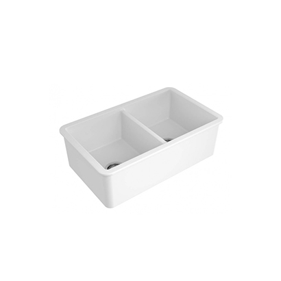 Turner Hastings Cuisine 85 x 46 Double Inset Undermount Fine Fireclay Sink - Gloss White