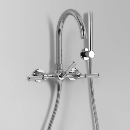 Astra Walker Icon + Lever Knurled Bath Mixer with Hand Shower Wall Mount