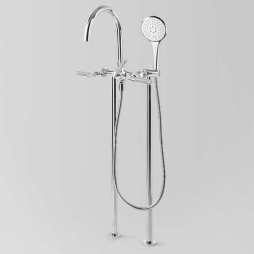 Astra Walker Icon + Lever Knurled Bath Mixer with Multi-Function Hand Shower Floor Mount