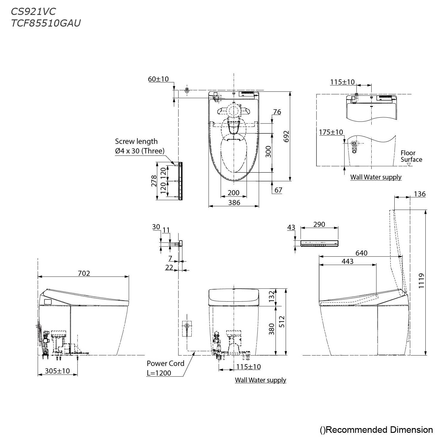 TOTO NEOREST AS Smart Toilet CS921VC/TCF85510GAU S-trap 305 - Image 2